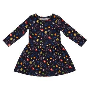 Marvel Kids Dress - Black with Multicolor Superhero Print